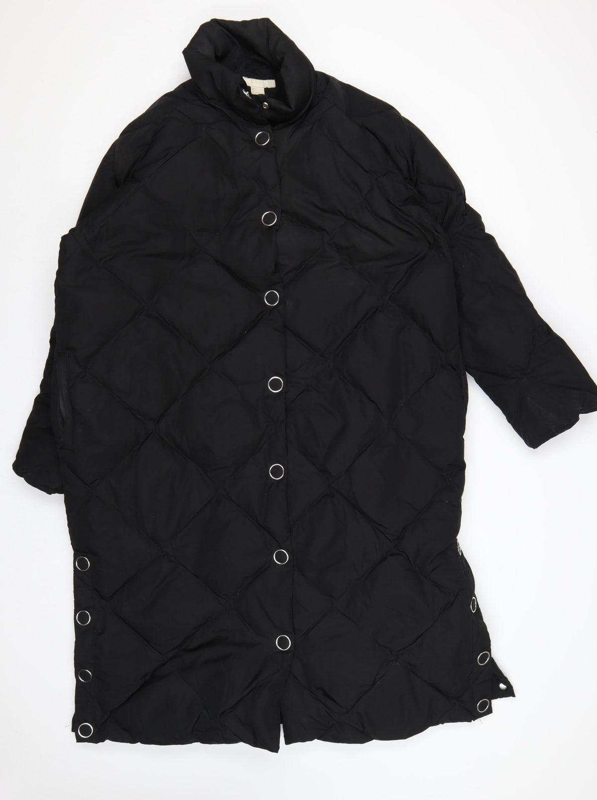 H&M Women’s Black S Long Quilted Down Puffer Coat Snap Fastenings
