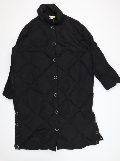 H&M Women’s Black S Long Quilted Down Puffer Coat Snap Fastenings