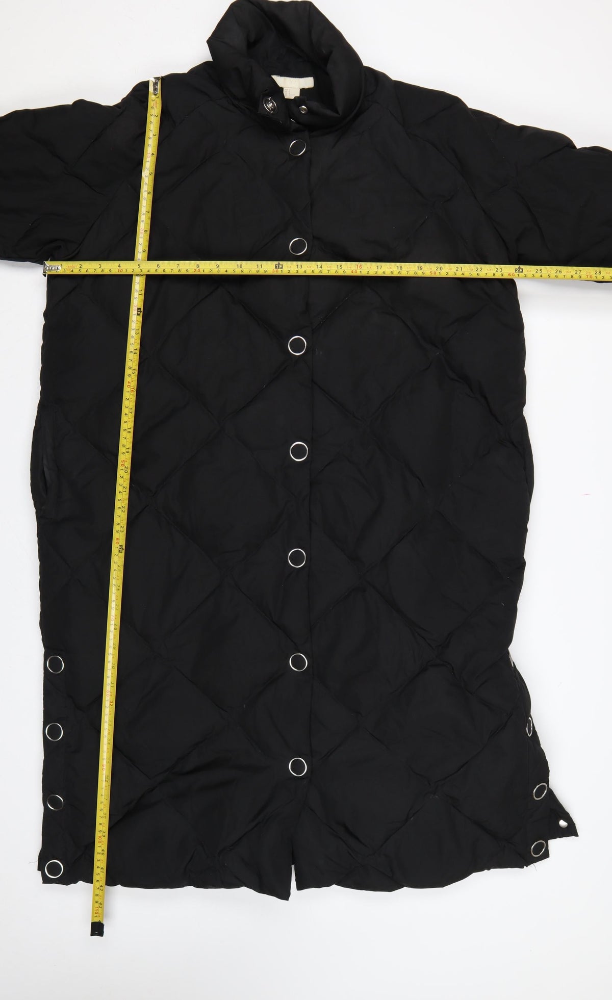 H&M Women’s Black S Long Quilted Down Puffer Coat Snap Fastenings