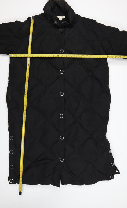 H&M Women’s Black S Long Quilted Down Puffer Coat Snap Fastenings