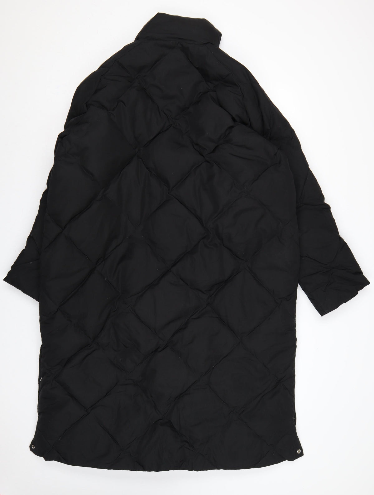 H&M Women’s Black S Long Quilted Down Puffer Coat Snap Fastenings
