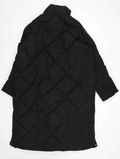 H&M Women’s Black S Long Quilted Down Puffer Coat Snap Fastenings