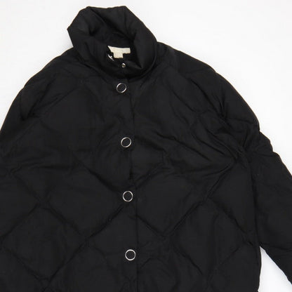 H&M Women’s Black S Long Quilted Down Puffer Coat Snap Fastenings
