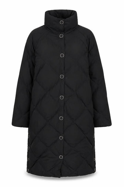 H&M Women’s Black S Long Quilted Down Puffer Coat Snap Fastenings