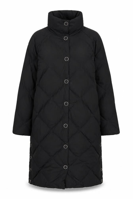 H&M Women’s Black S Long Quilted Down Puffer Coat Snap Fastenings