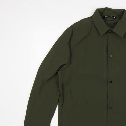 Zara Men's Khaki Green M Basic Jacket Lightweight Snap Fasten