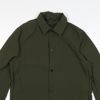 Zara Men's Khaki Green M Basic Jacket Lightweight Snap Fasten