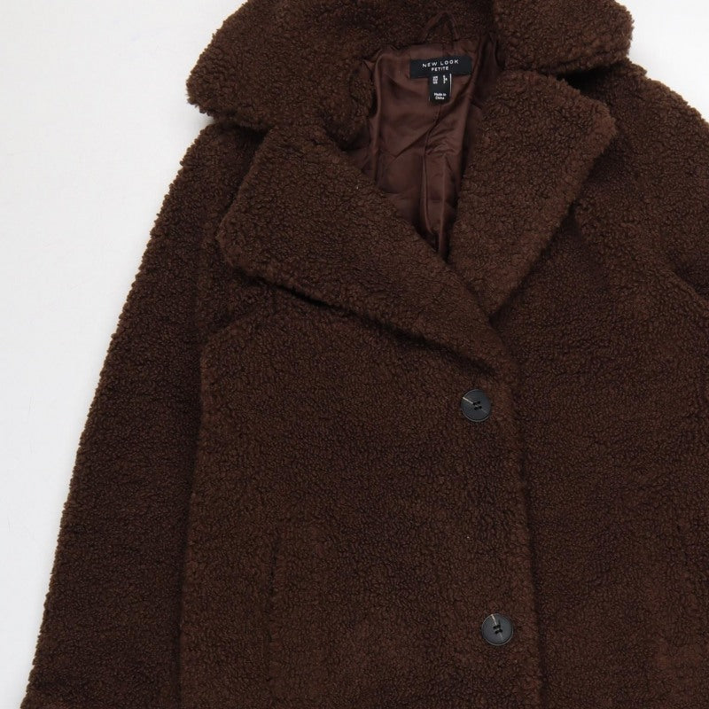 New Look Women Brown UK 6 Petite Teddy Borg Long Overcoat