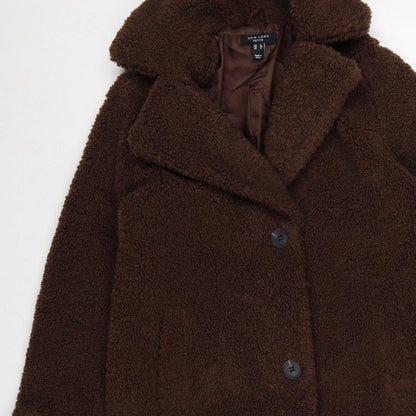 New Look Women Brown UK 6 Petite Teddy Borg Long Overcoat