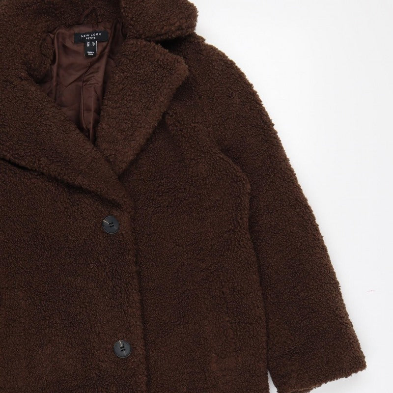 New Look Women Brown UK 6 Petite Teddy Borg Long Overcoat