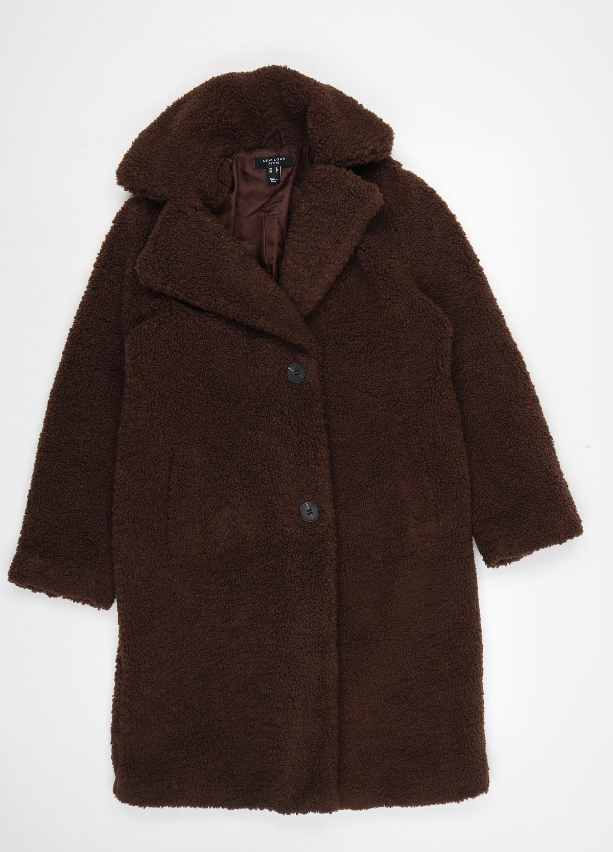 New Look Women Brown UK 6 Petite Teddy Borg Long Overcoat