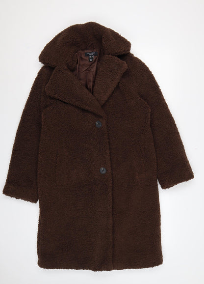 New Look Women Brown UK 6 Petite Teddy Borg Long Overcoat