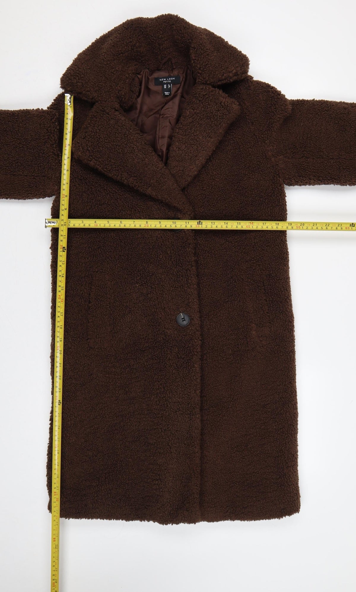 New Look Women Brown UK 6 Petite Teddy Borg Long Overcoat