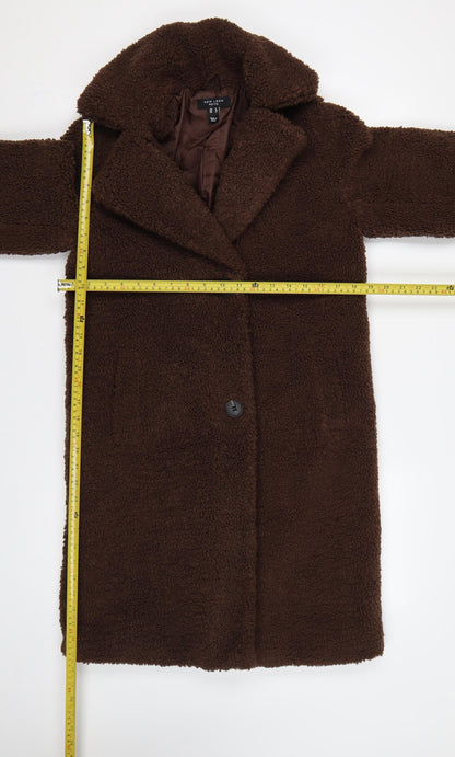 New Look Women Brown UK 6 Petite Teddy Borg Long Overcoat
