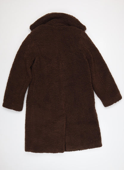 New Look Women Brown UK 6 Petite Teddy Borg Long Overcoat
