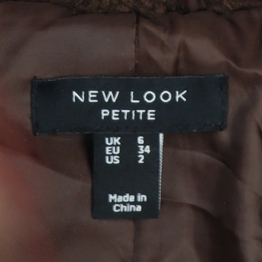 New Look Women Brown UK 6 Petite Teddy Borg Long Overcoat