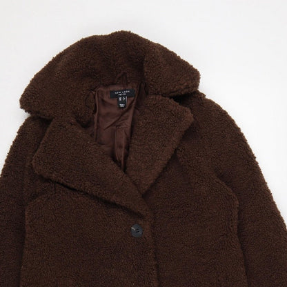 New Look Women Brown UK 6 Petite Teddy Borg Long Overcoat