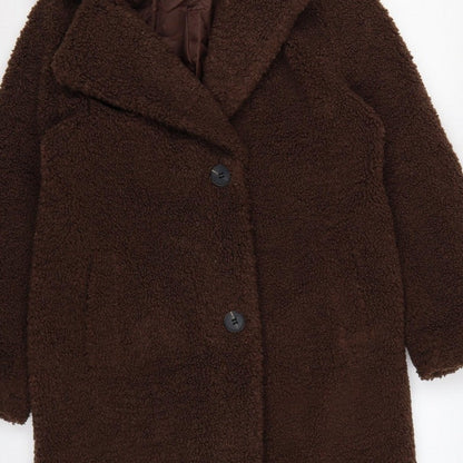 New Look Women Brown UK 6 Petite Teddy Borg Long Overcoat