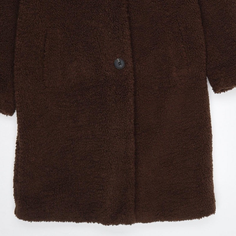 New Look Women Brown UK 6 Petite Teddy Borg Long Overcoat