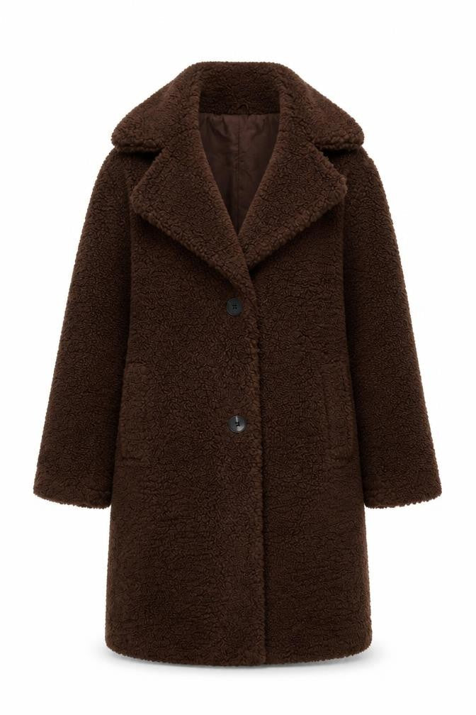 New Look Women Brown UK 6 Petite Teddy Borg Long Overcoat