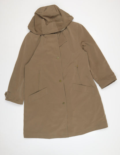 Jacques Vert Women Brown M Hooded Long Overcoat Lined Button Coat