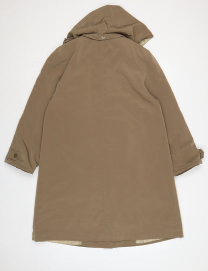 Jacques Vert Women Brown M Hooded Long Overcoat Lined Button Coat