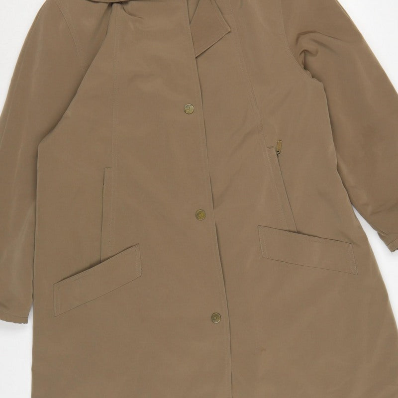 Jacques Vert Women Brown M Hooded Long Overcoat Lined Button Coat