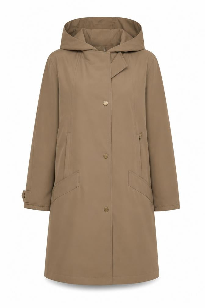 Jacques Vert Women Brown M Hooded Long Overcoat Lined Button Coat