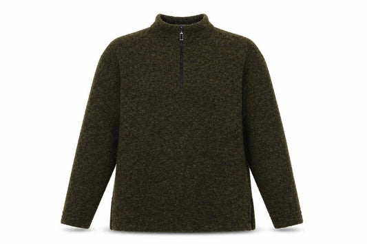 POEM Women Green Bouclé 1/4 Zip High Neck Sweatshirt UK 12