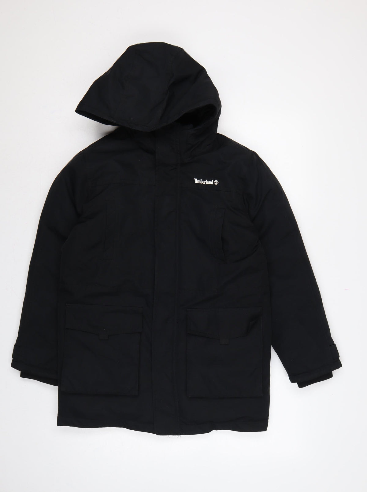Timberland Teens Black XS Hooded Parka Coat Insulated Logo