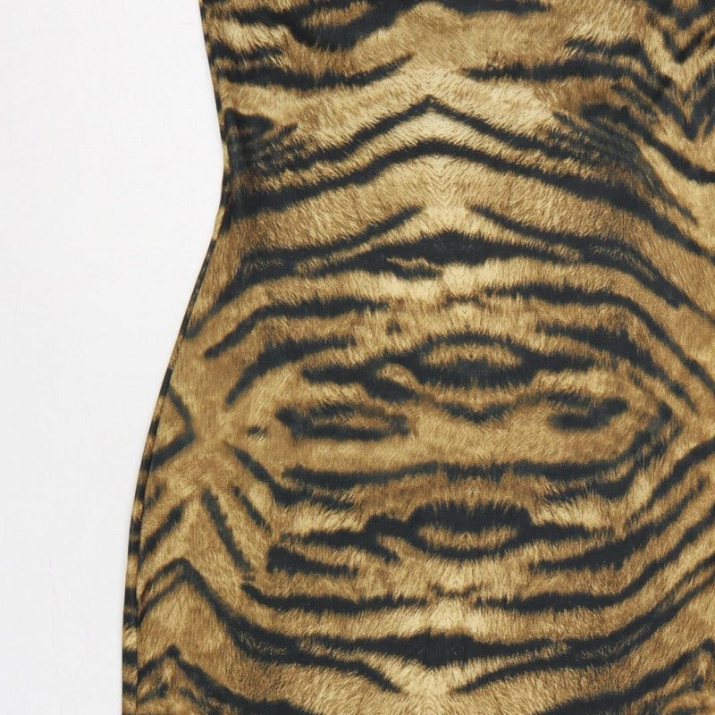 River Island Women Brown Tiger Print Bodycon Knee Length Dress UK 12