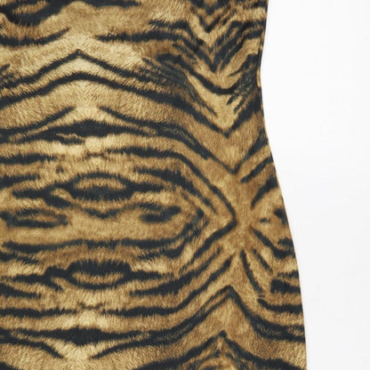 River Island Women Brown Tiger Print Bodycon Knee Length Dress UK 12