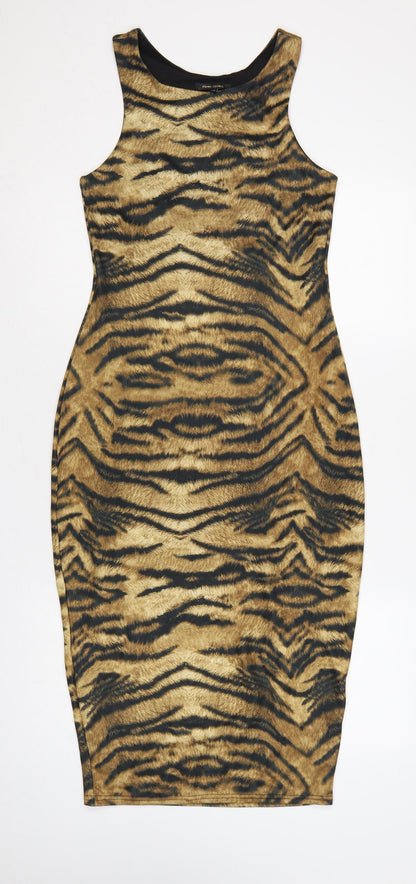 River Island Women Brown Tiger Print Bodycon Knee Length Dress UK 12