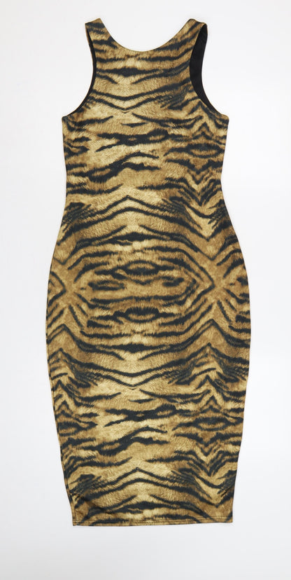 River Island Women Brown Tiger Print Bodycon Knee Length Dress UK 12