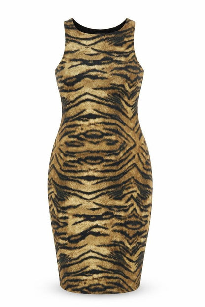 River Island Women Brown Tiger Print Bodycon Knee Length Dress UK 12