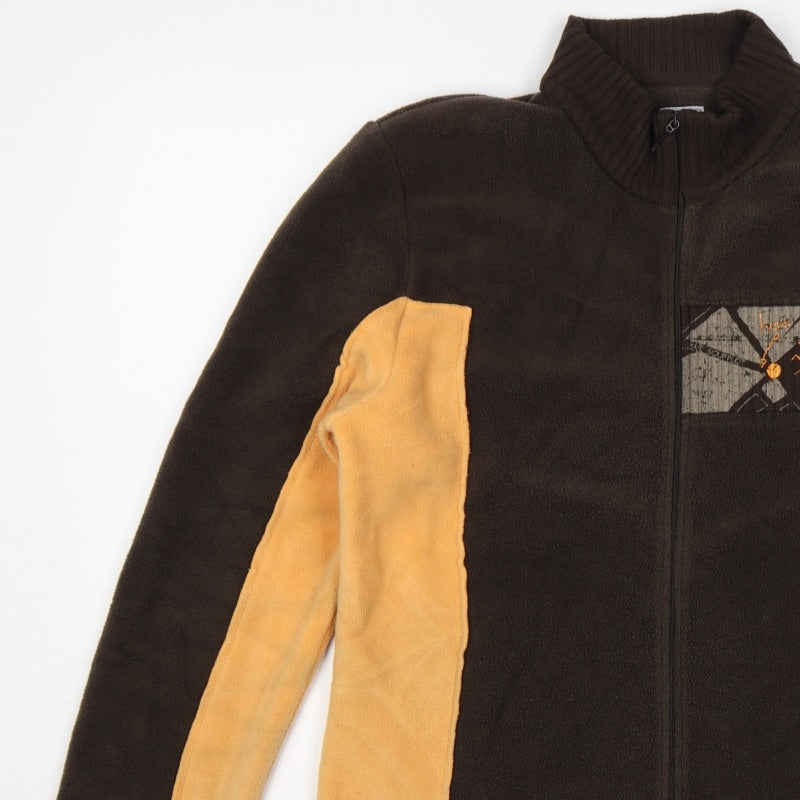 TBS Men’s Brown Yellow Fleece Jacket Size 44 Full Zip Geometric