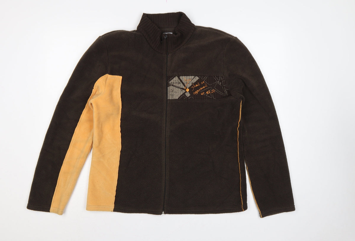 TBS Men’s Brown Yellow Fleece Jacket Size 44 Full Zip Geometric
