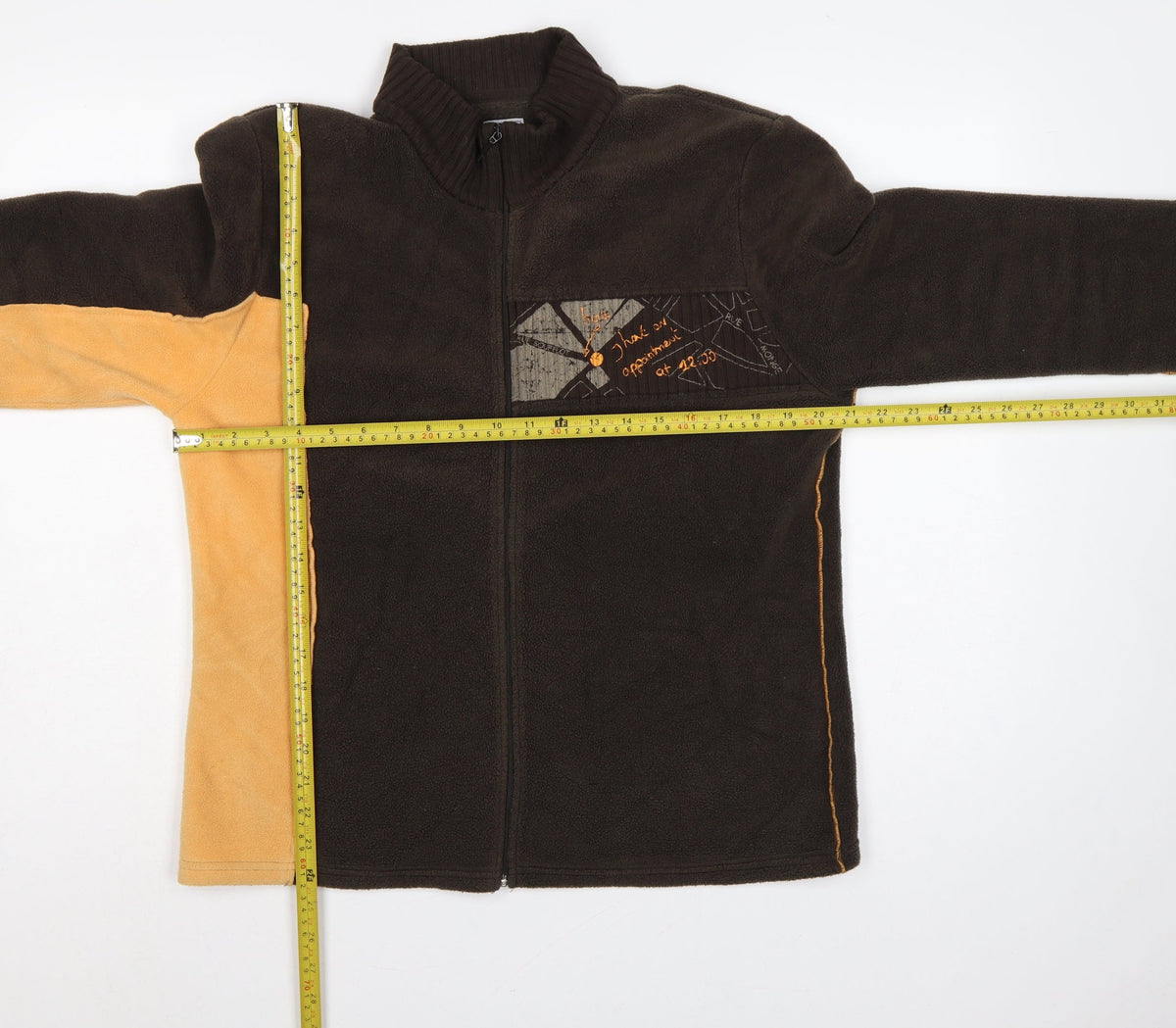 TBS Men’s Brown Yellow Fleece Jacket Size 44 Full Zip Geometric