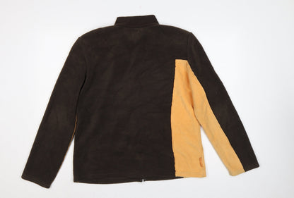 TBS Men’s Brown Yellow Fleece Jacket Size 44 Full Zip Geometric