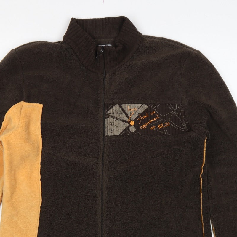 TBS Men’s Brown Yellow Fleece Jacket Size 44 Full Zip Geometric