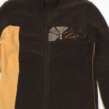 TBS Men’s Brown Yellow Fleece Jacket Size 44 Full Zip Geometric