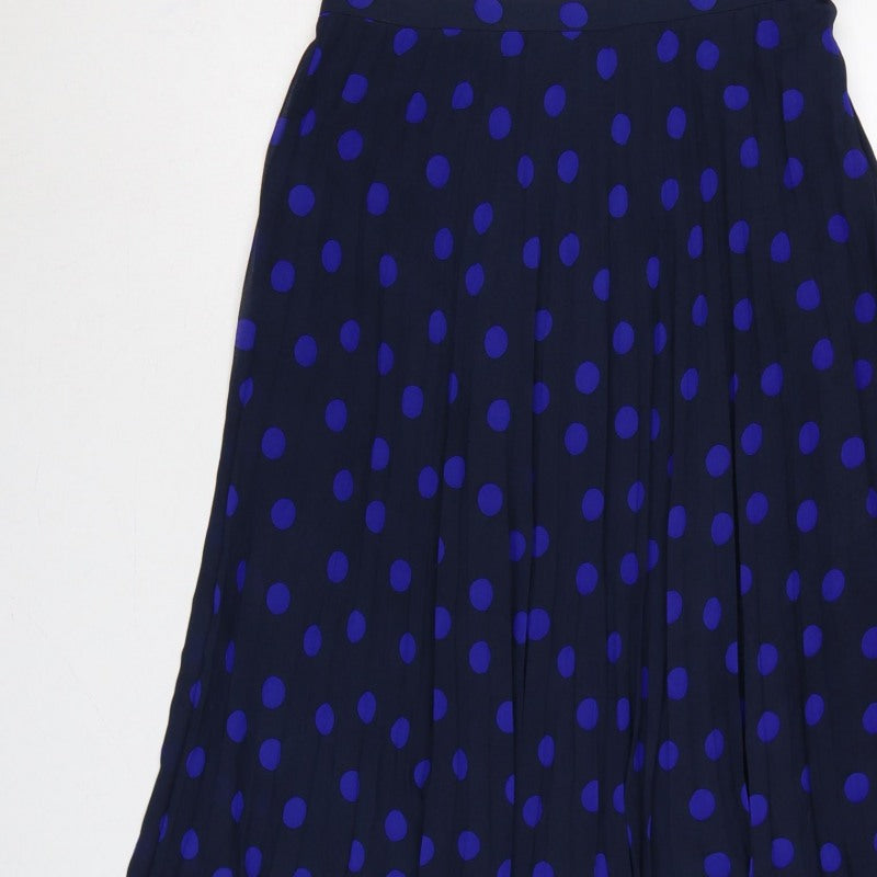 Marks and Spencer Women Blue Polka Dot Pleated Midi Skirt UK 10
