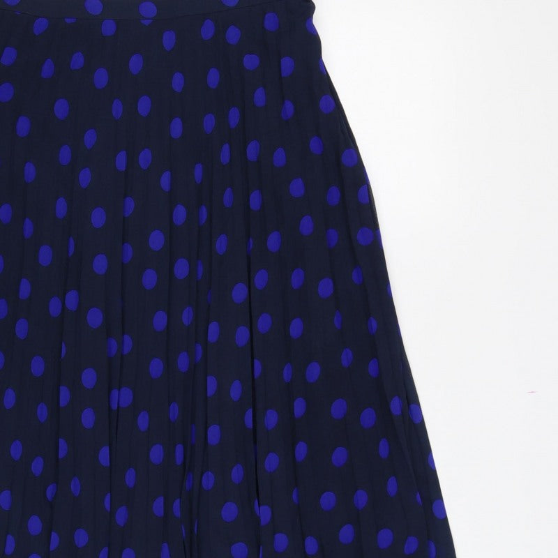 Marks and Spencer Women Blue Polka Dot Pleated Midi Skirt UK 10