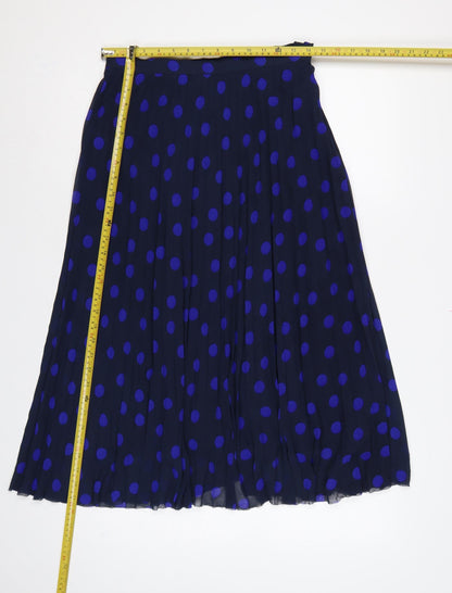 Marks and Spencer Women Blue Polka Dot Pleated Midi Skirt UK 10