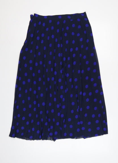 Marks and Spencer Women Blue Polka Dot Pleated Midi Skirt UK 10