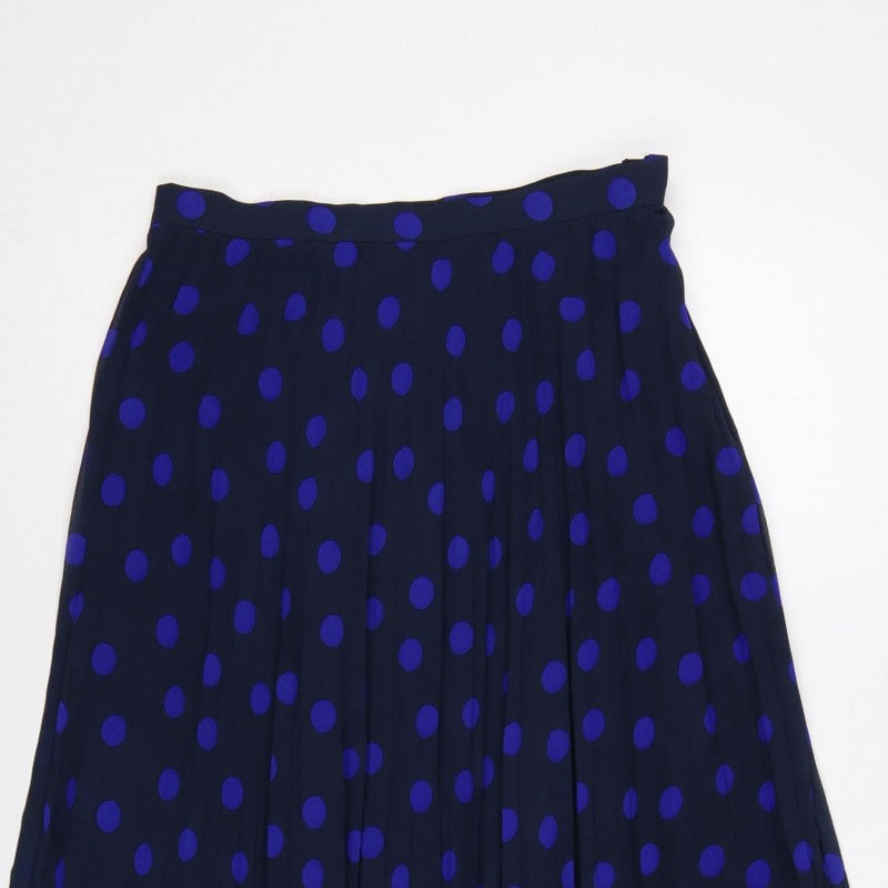 Marks and Spencer Women Blue Polka Dot Pleated Midi Skirt UK 10