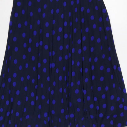 Marks and Spencer Women Blue Polka Dot Pleated Midi Skirt UK 10