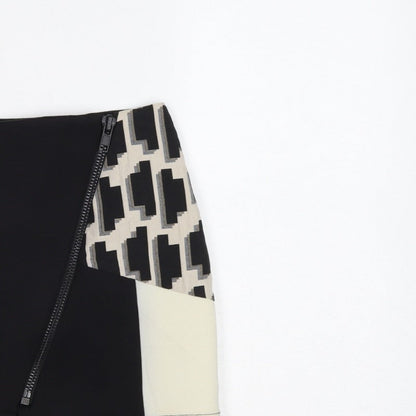 River Island Women Black Ivory UK 10 Geometric Zip Mini Pencil Skirt