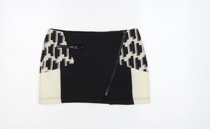 River Island Women Black Ivory UK 10 Geometric Zip Mini Pencil Skirt