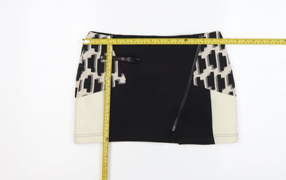 River Island Women Black Ivory UK 10 Geometric Zip Mini Pencil Skirt